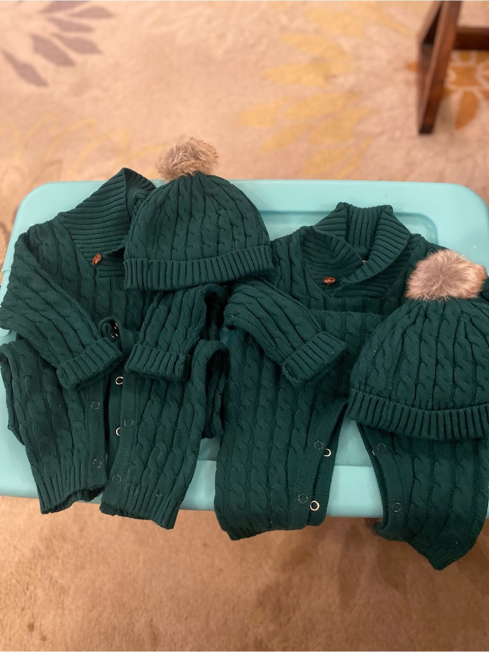 Cozy Cable-Knit Dark Green Baby Jacket & Beanie Sets ( 2)